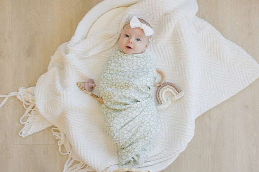 Sage Floral Muslin Swaddle Blanket - Harp Angel Boutique