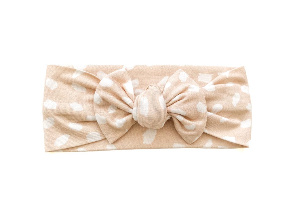 Sand & White Spotted Knot Bow Headband - Harp Angel Boutique