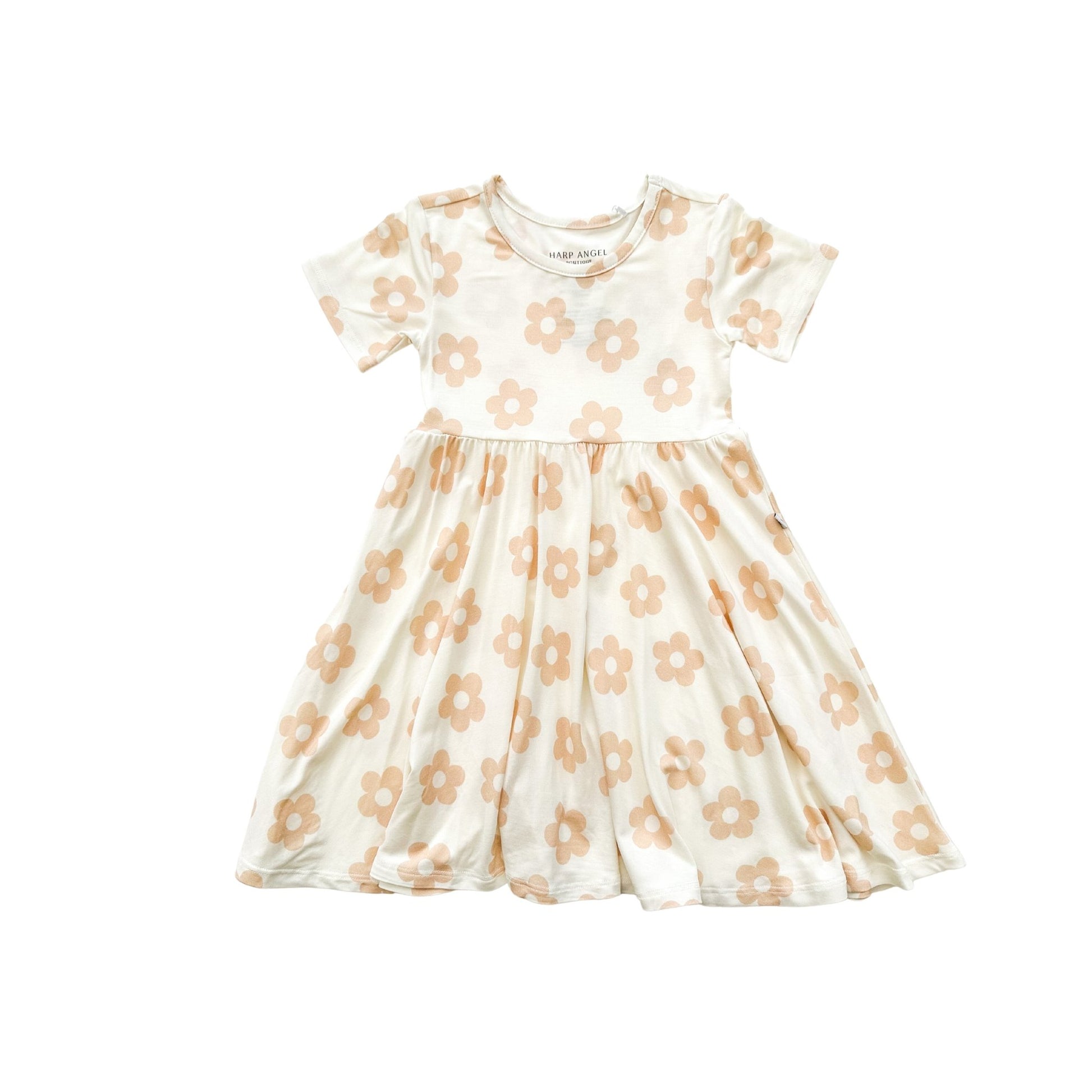 Short Sleeve Twirl Dress - Blush Daisy - Harp Angel Boutique