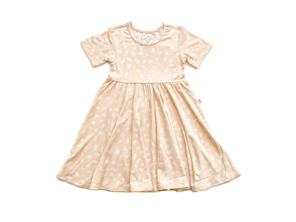Short Sleeve Twirl Dress | Sand Spotted - Harp Angel Boutique