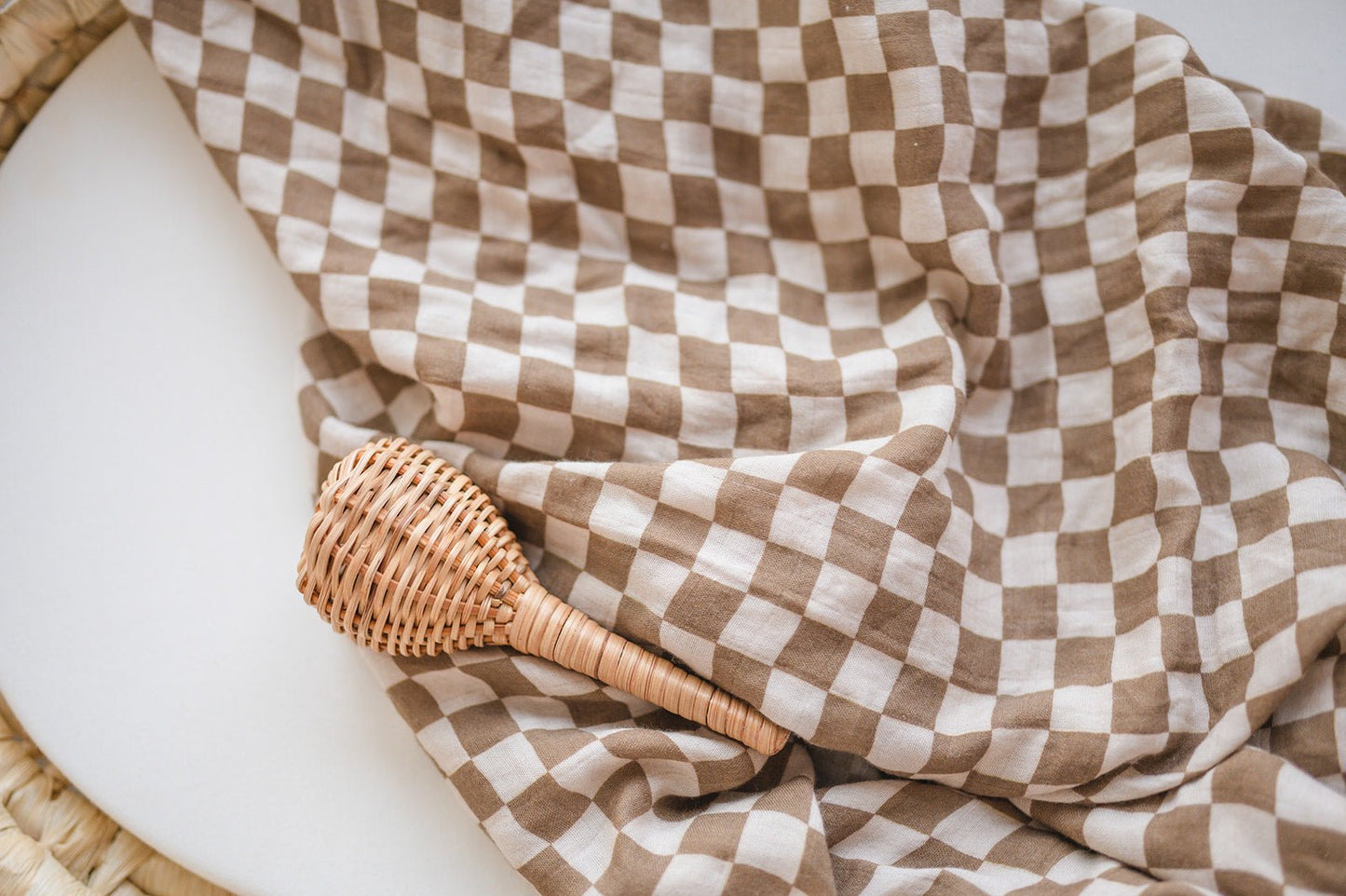 Toffee Checkered Muslin Swaddle Blanket - Harp Angel Boutique