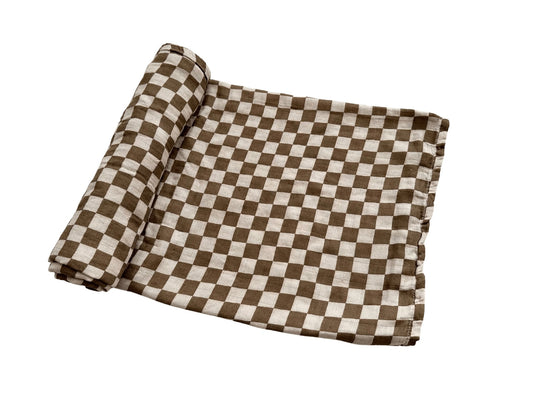 Toffee Checkered Swaddle Blanket - Harp Angel Boutique