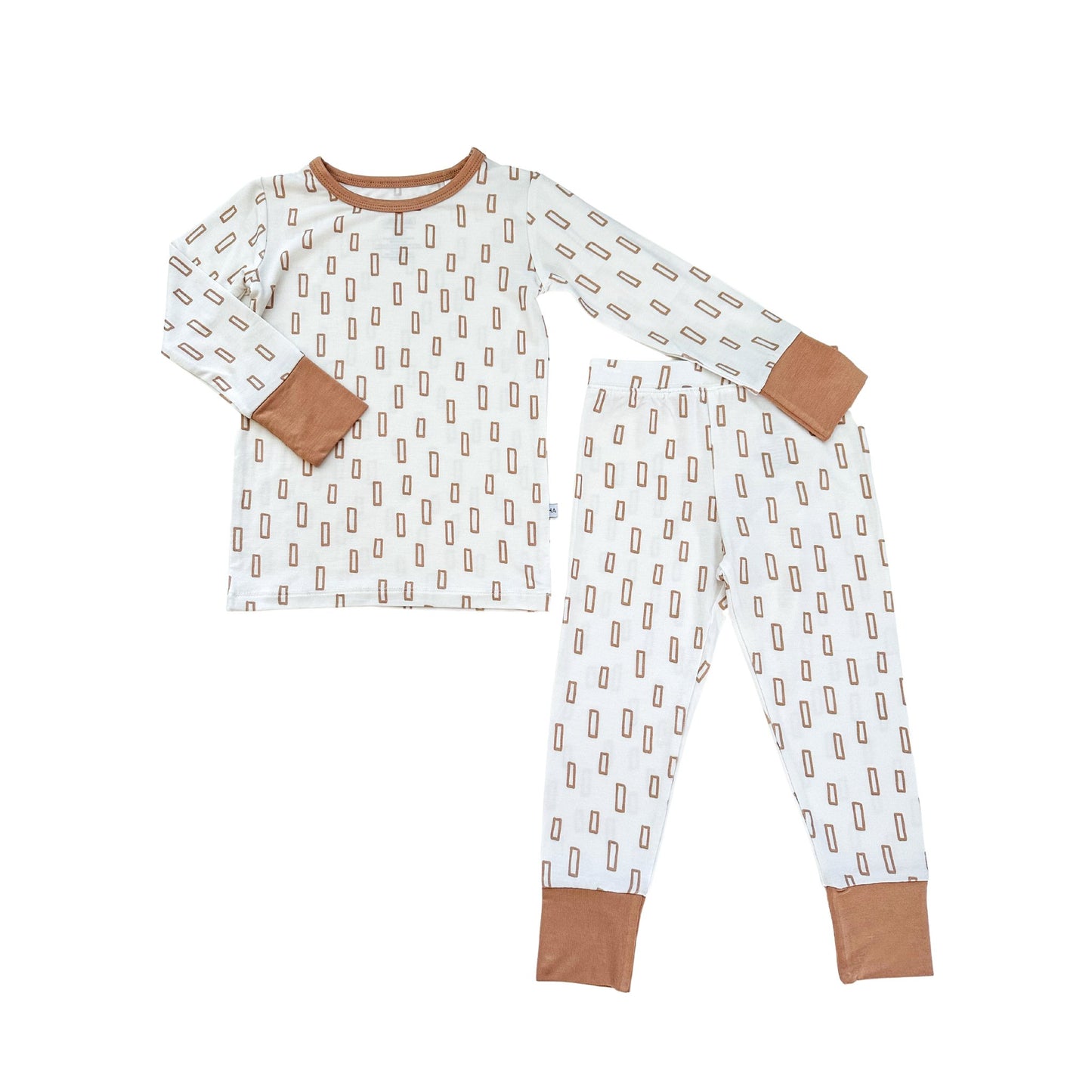 Two-Piece Pajama Set - Neutral Rectangles - Harp Angel Boutique