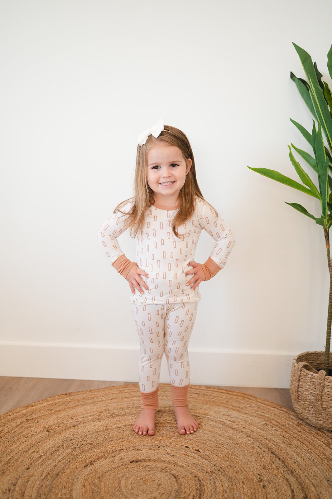 Two-Piece Pajama Set - Neutral Rectangles - Harp Angel Boutique