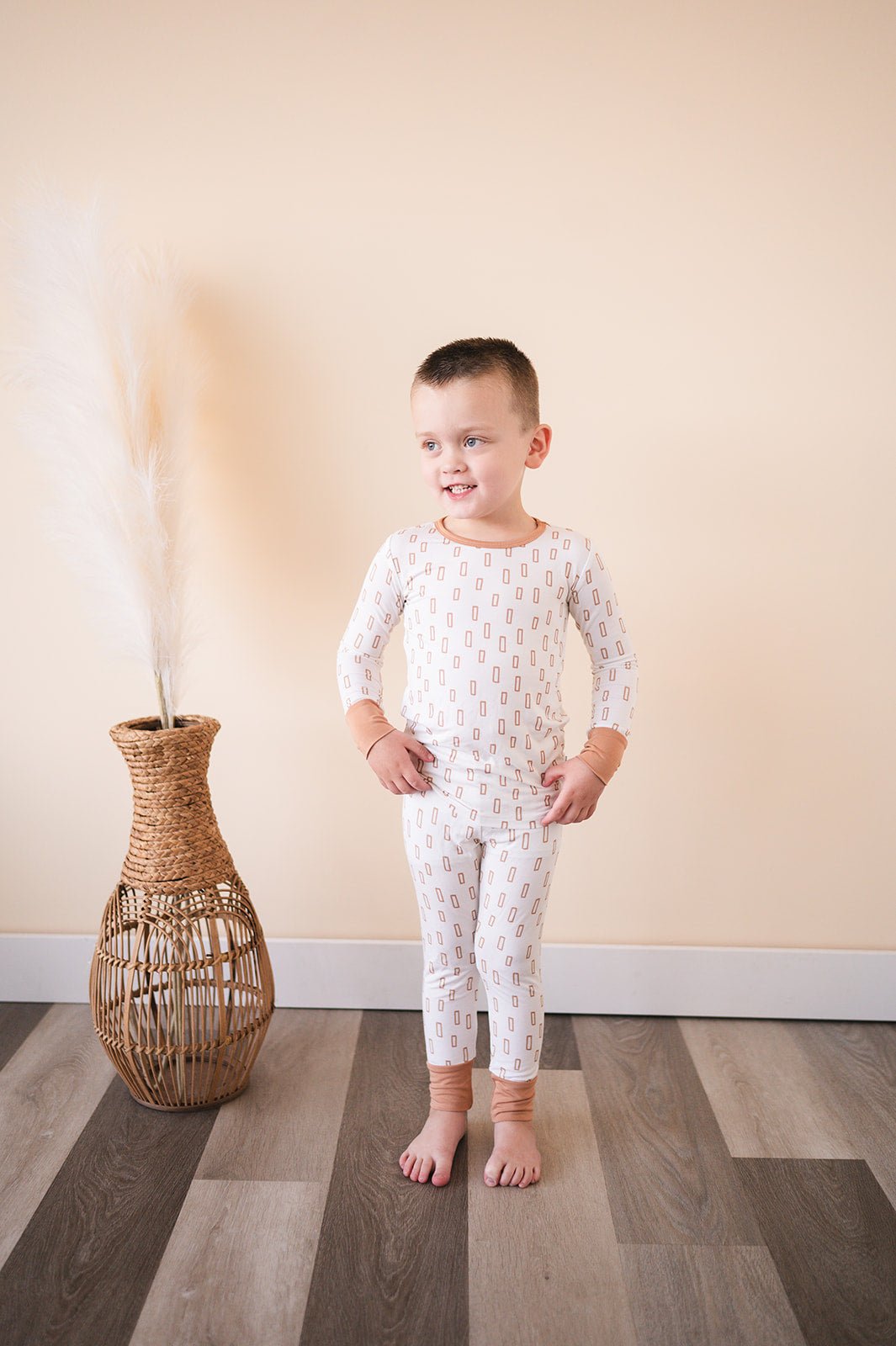 Two-Piece Pajama Set - Neutral Rectangles - Harp Angel Boutique