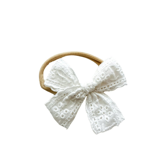 White Eyelet Baby Bow Headband - Harp Angel Boutique