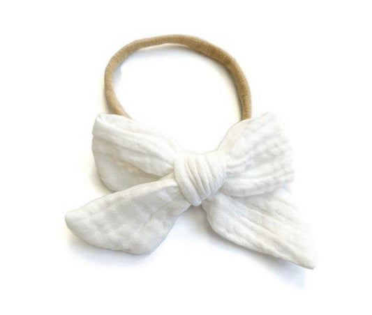 White Knot Baby Bow Headband - Harp Angel Boutique