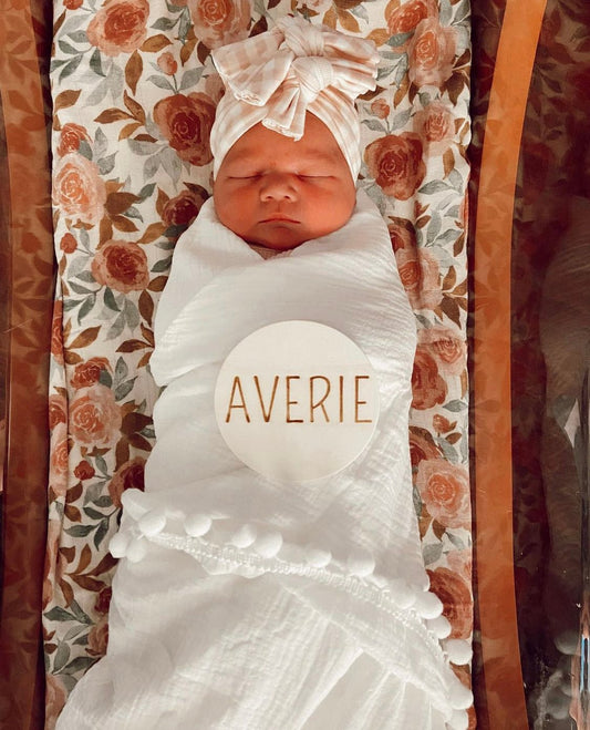 White Pom Muslin Swaddle Blanket - Harp Angel Boutique