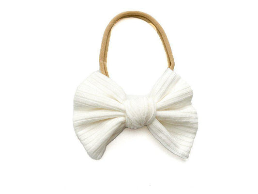 White Ribbed Knot Bow Headband - Harp Angel Boutique