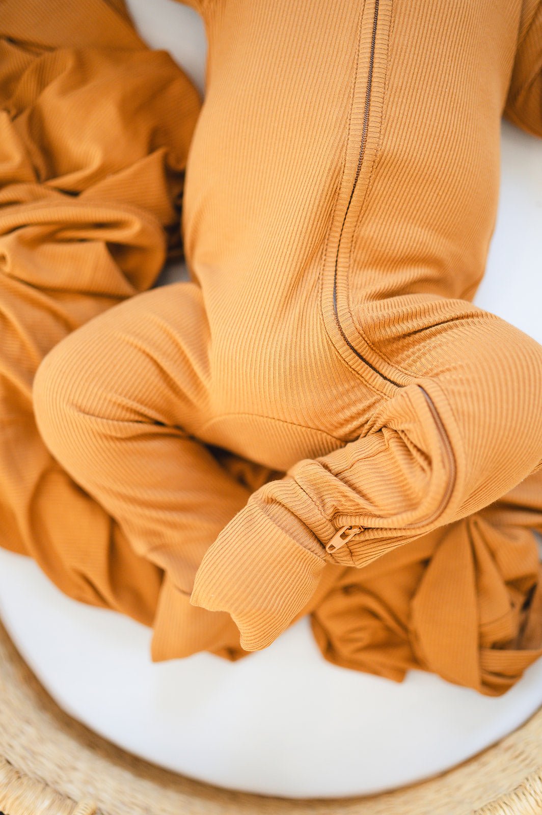 Zipper Romper - Caramel Ribbed - Harp Angel Boutique