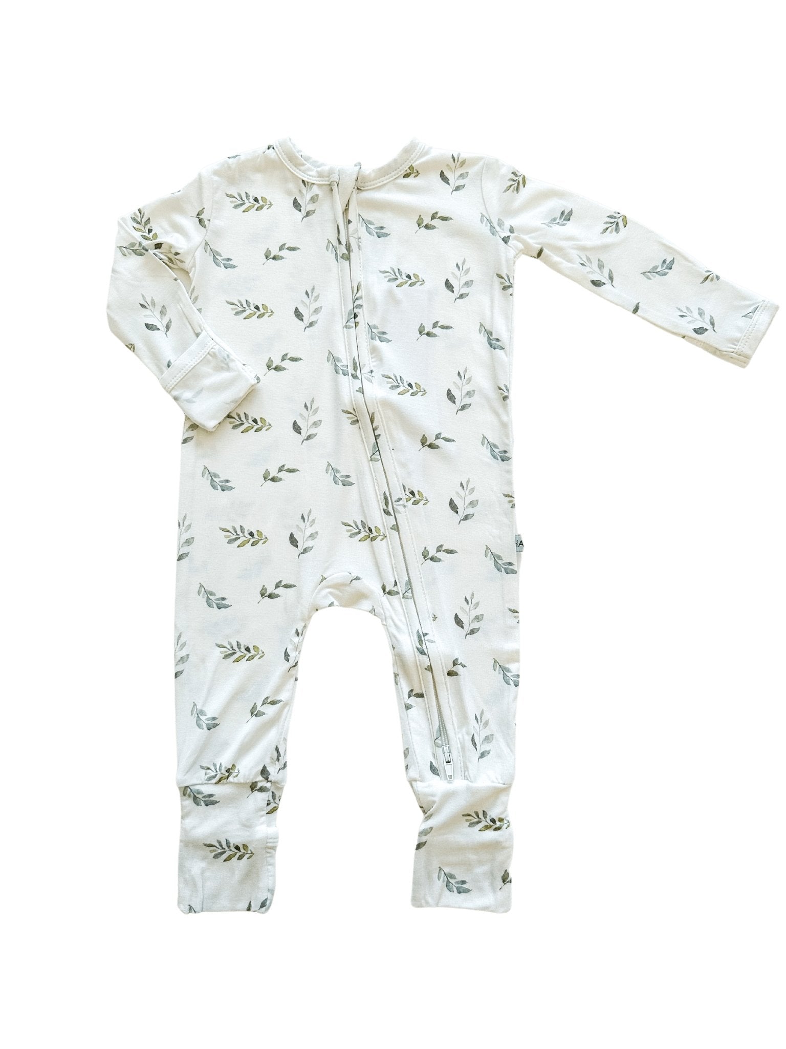 Zipper Romper - Green Leaves - Harp Angel Boutique