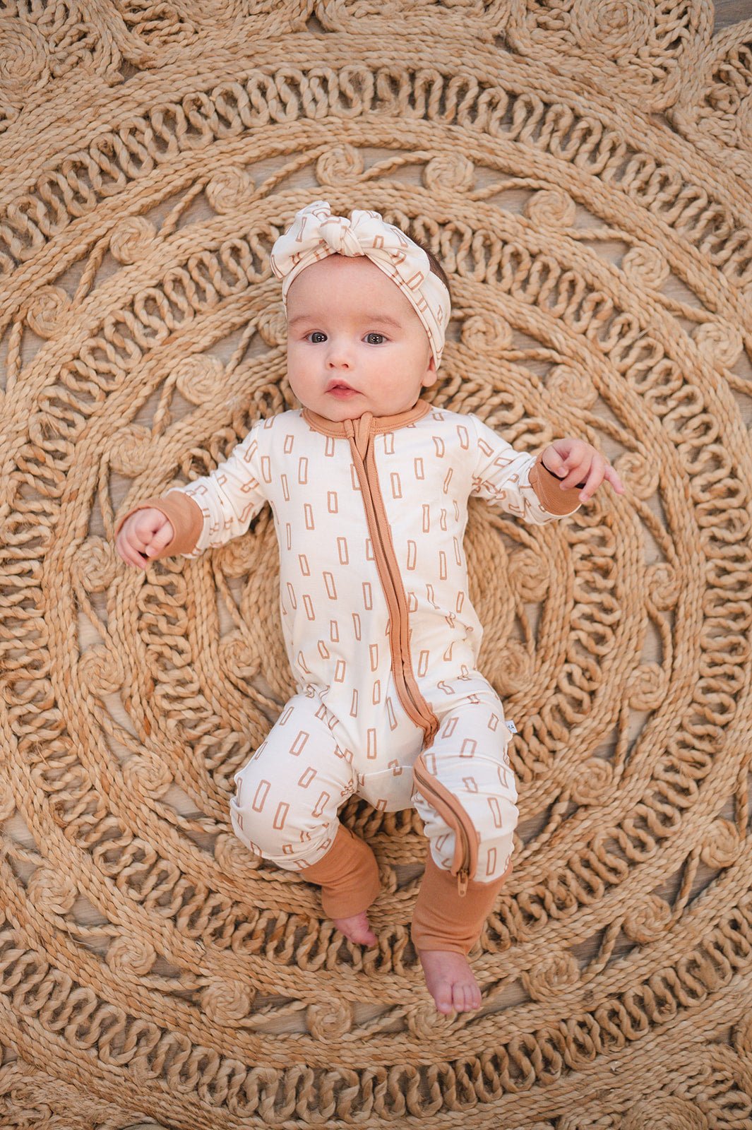 Zipper Romper - Neutral Rectangles - Harp Angel Boutique